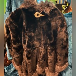 Faux Fur Hooded Coat with Bling Closure